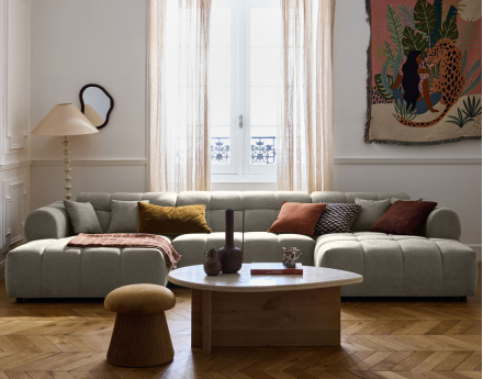 Canapé panoramique en U 7 places en tissu texturé Ray