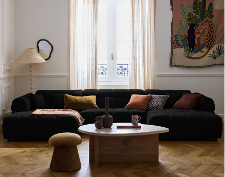 Canapé panoramique en U 7 places en tissu texturé Ray