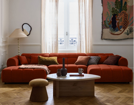 Canapé panoramique en U 7 places en tissu texturé Ray