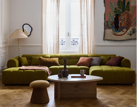 Canapé panoramique en U 7 places en tissu texturé Ray