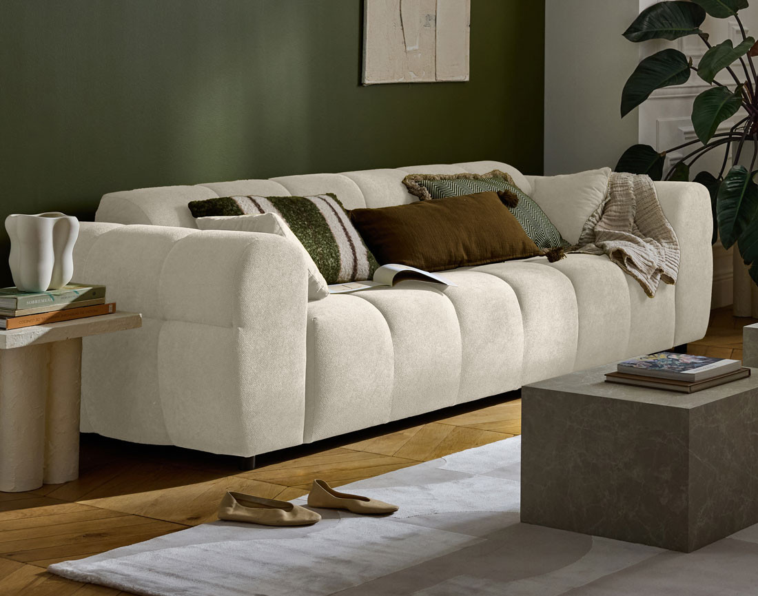 Canapé droit 3 places en tissu texturé Ray