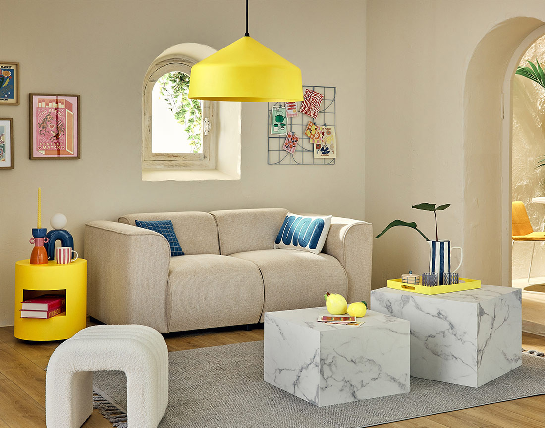 Pouf en tissu bouclette Kenta