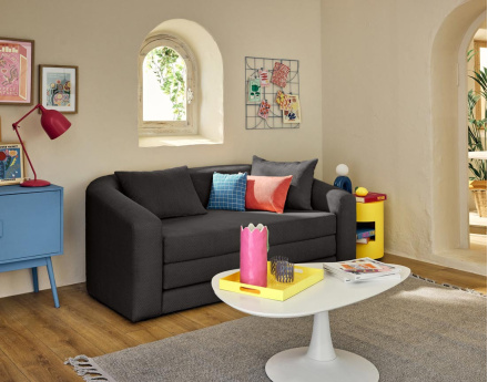 Canapé convertible déplimousse 2 places en velours texturé Nuvia