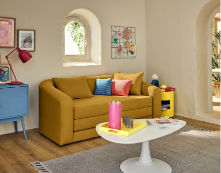 Canapé convertible déplimousse 2 places en velours texturé Nuvia