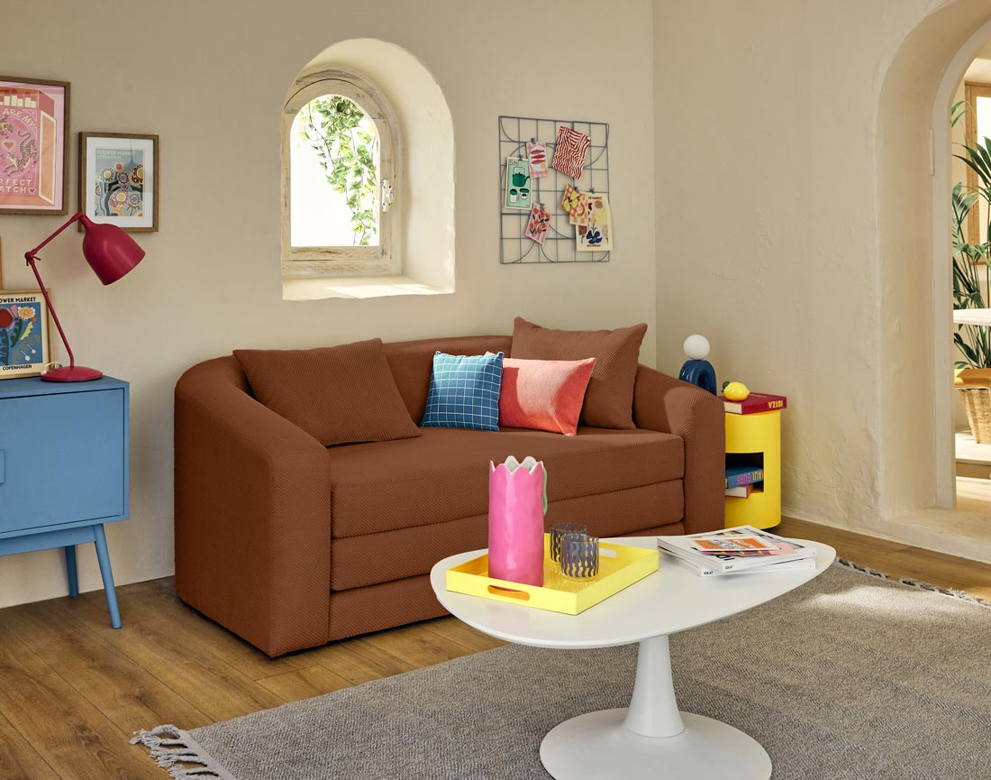 Canapé convertible déplimousse 2 places en velours texturé Nuvia