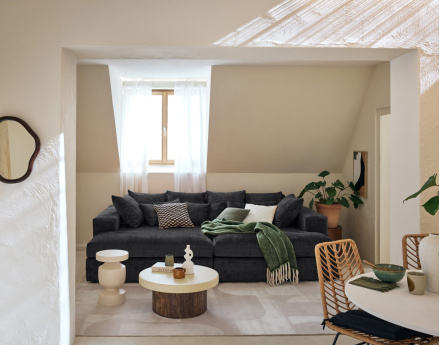 Canapé droit 4 places avec double méridienne en velours texturé Collins