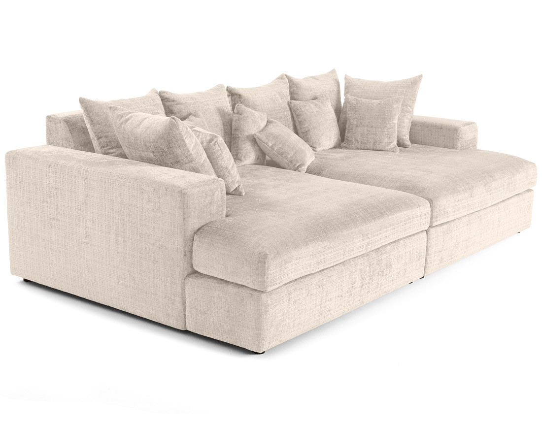 Canapé droit 4 places avec double méridienne en velours texturé Collins