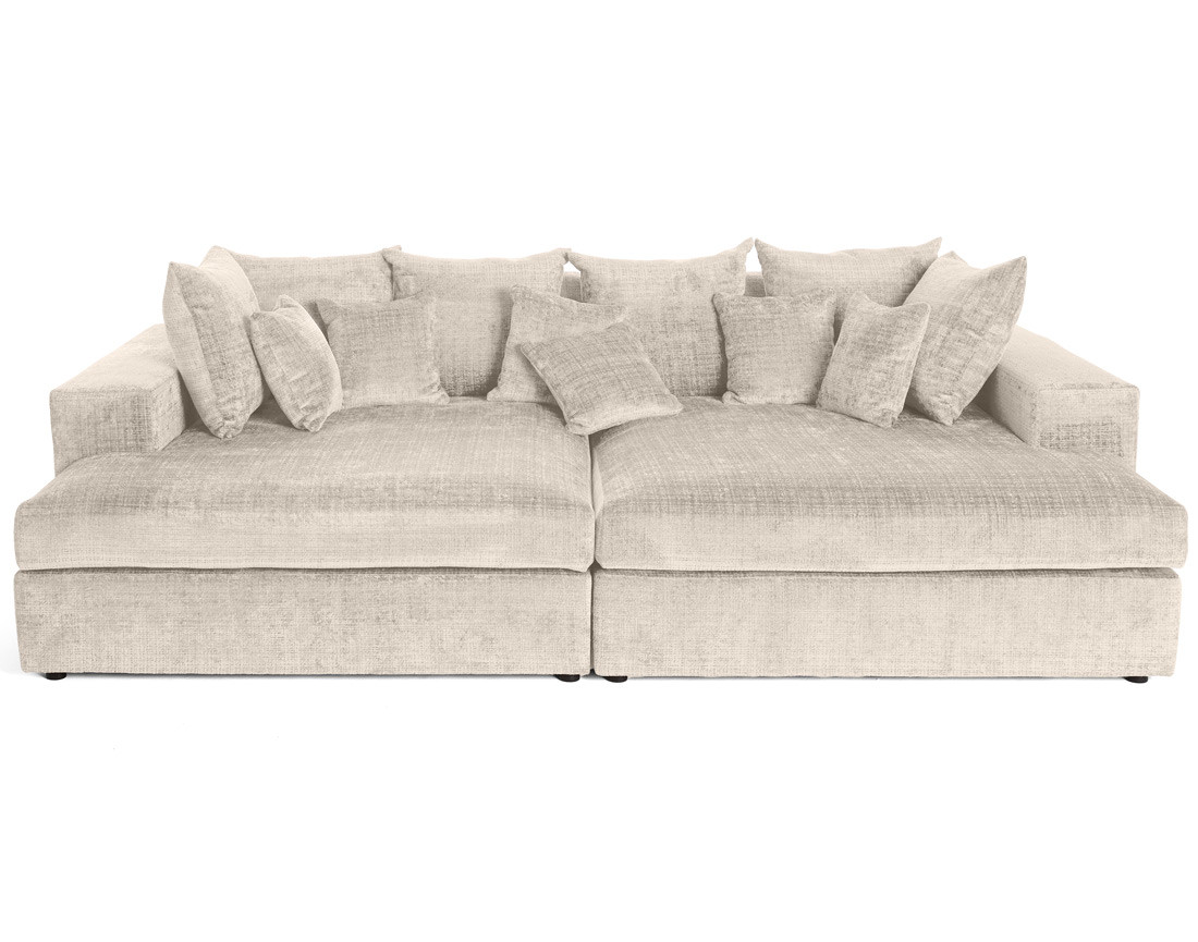 Canapé droit 4 places avec double méridienne en velours texturé Collins