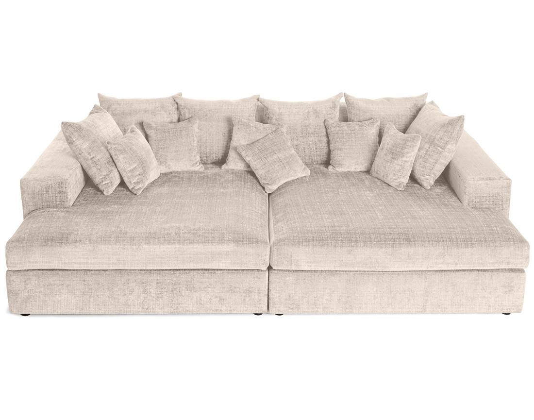 Canapé droit 4 places avec double méridienne en velours texturé Collins