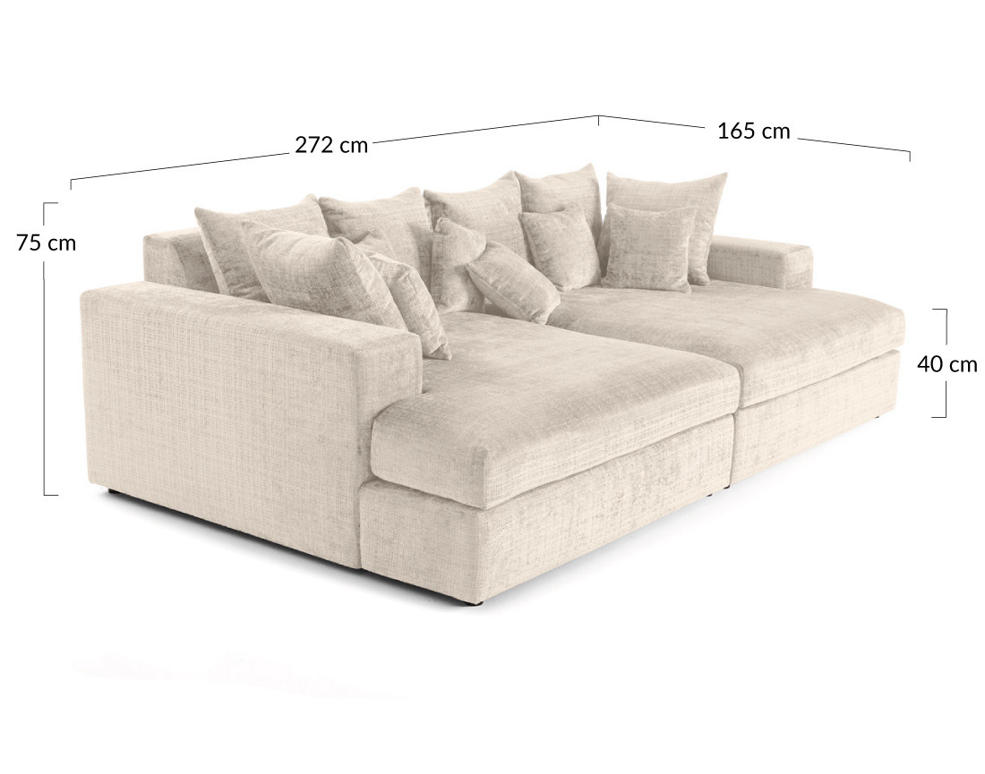 Canapé droit 4 places avec double méridienne en velours texturé Collins