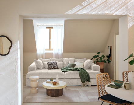 Canapé droit 4 places avec double méridienne en velours texturé Collins