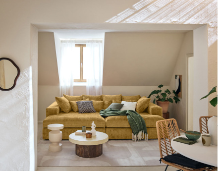 Canapé droit 4 places avec double méridienne en velours texturé Collins