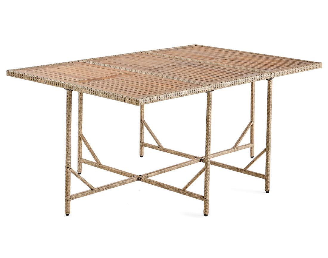 Salon de jardin encastrable en résine tressé beige 10 places coussins beige et housse de protection Cuba