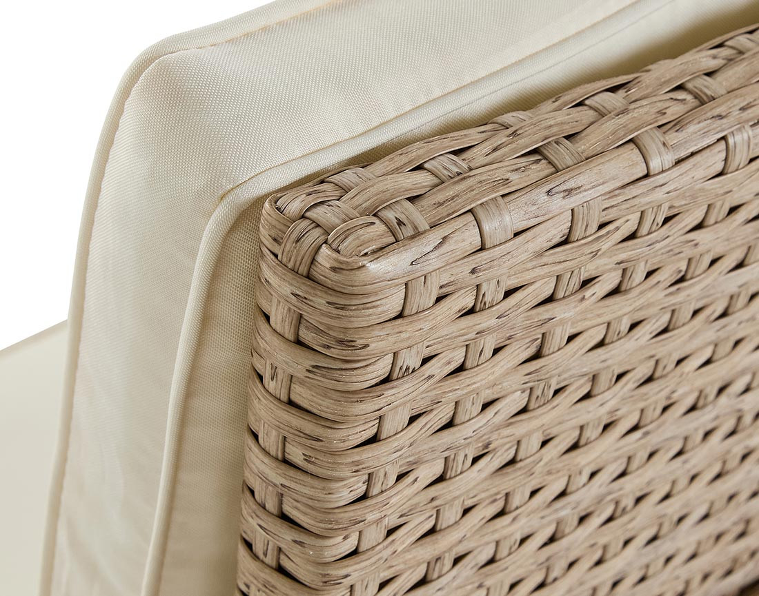 Salon de jardin encastrable en résine tressé beige 10 places coussins beige et housse de protection Cuba