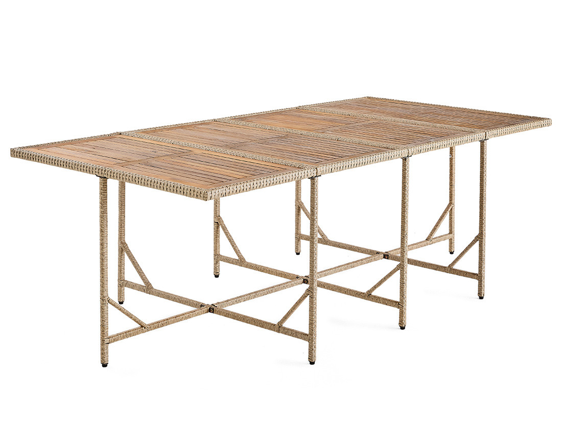 Salon de jardin encastrable en résine tressé beige 12 places coussins beige et housse de protection Cuba