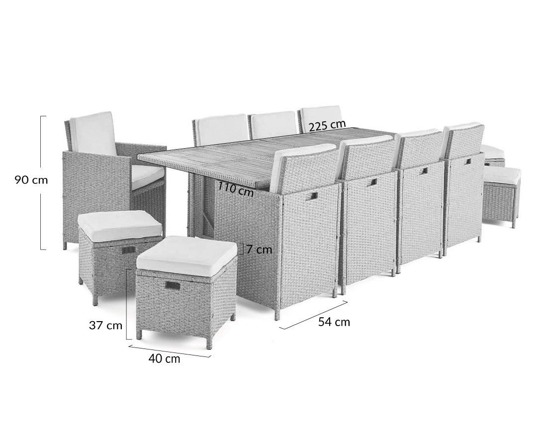 Salon de jardin encastrable en résine tressé beige 12 places coussins beige et housse de protection Cuba