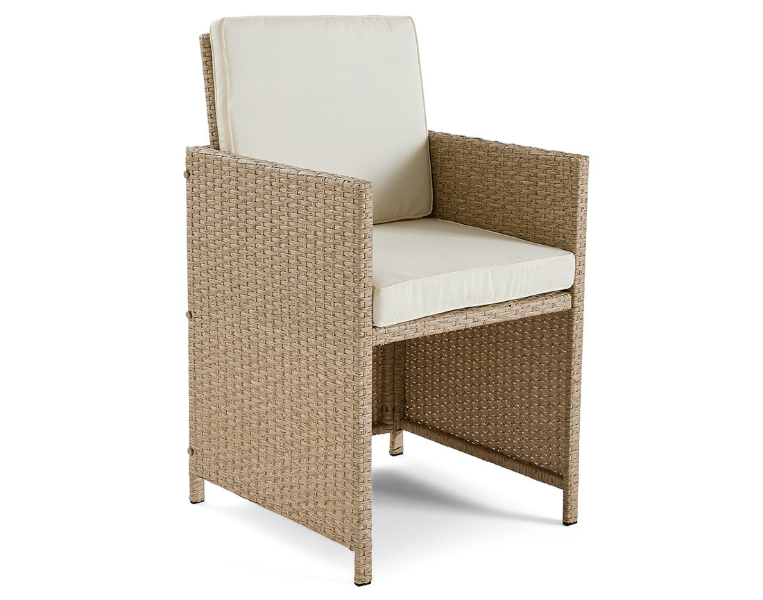 Salon de jardin encastrable en résine tressé beige 12 places coussins beige et housse de protection Cuba