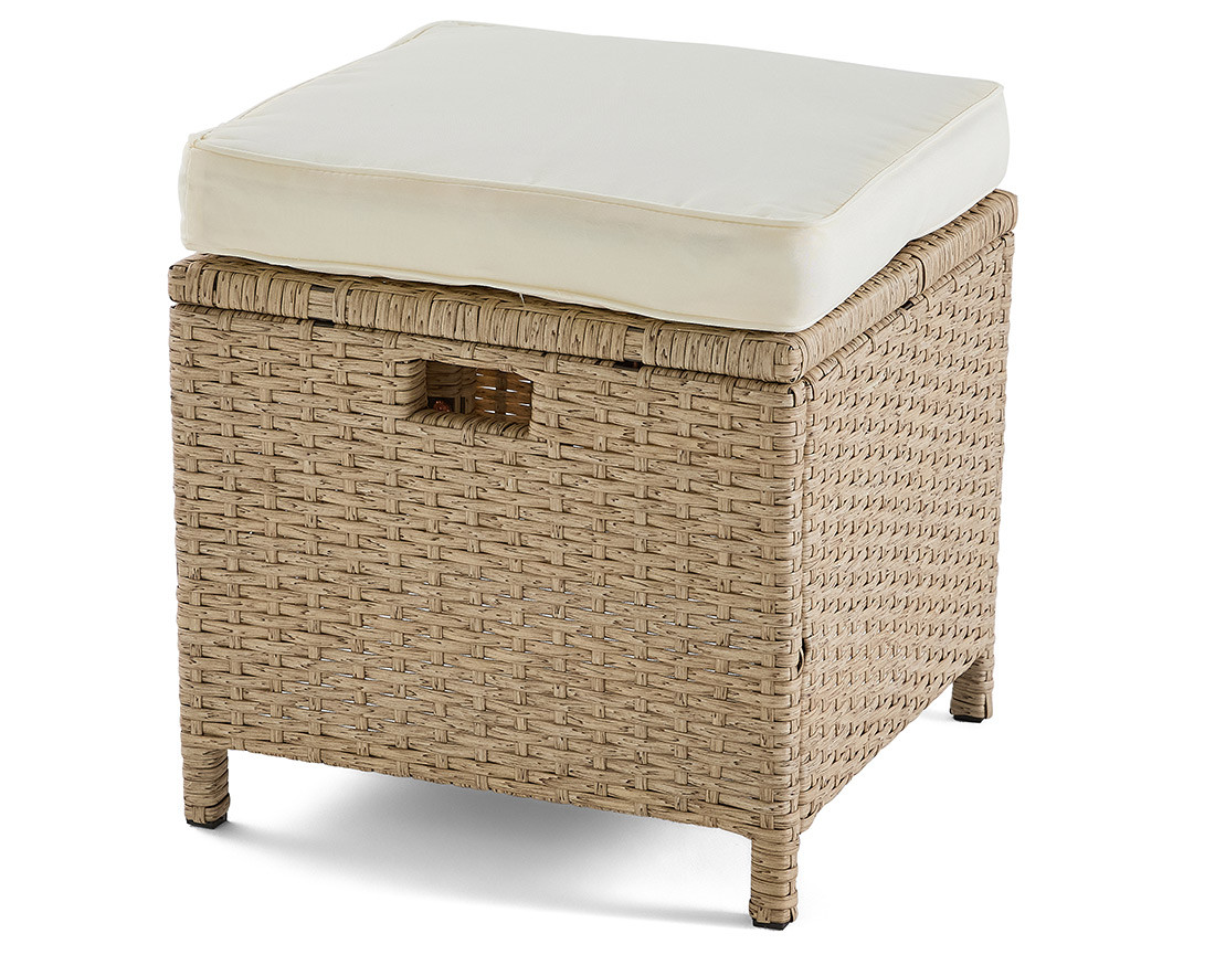 Salon de jardin encastrable en résine tressé beige 12 places coussins beige et housse de protection Cuba