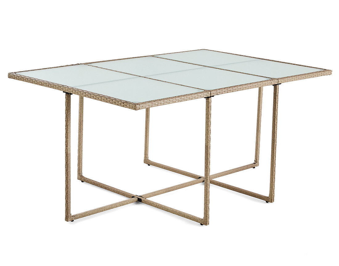 Salon de jardin encastrable en résine tressée beige 10 places coussins beige avec housse de protection Fira