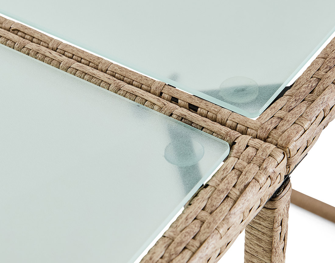 Salon de jardin encastrable en résine tressée beige 10 places coussins beige avec housse de protection Fira