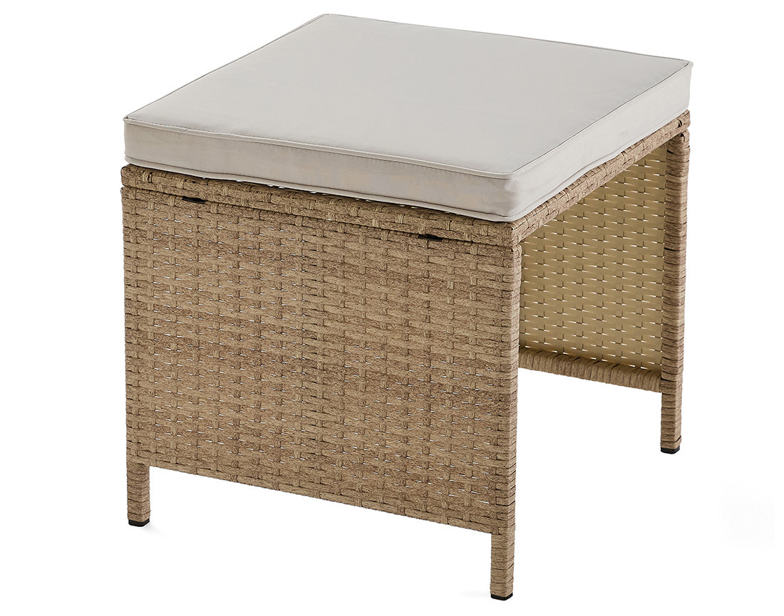 Salon de jardin encastrable en résine tressée beige 10 places coussins beige avec housse de protection Fira