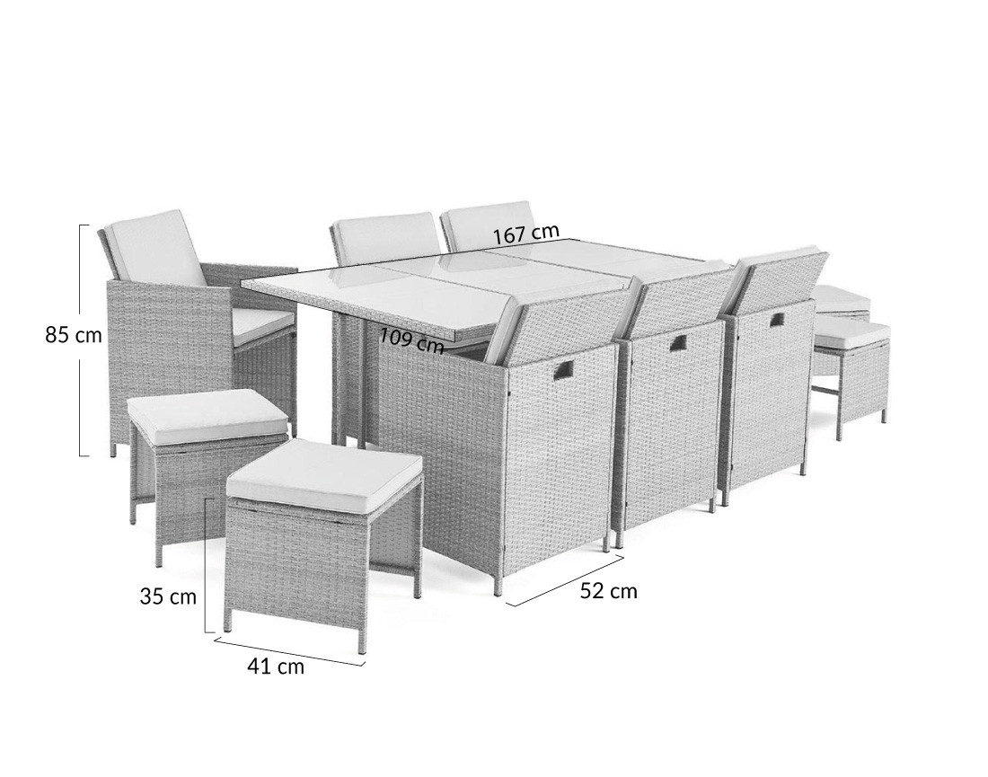 Salon de jardin encastrable en résine tressée beige 10 places coussins beige avec housse de protection Fira