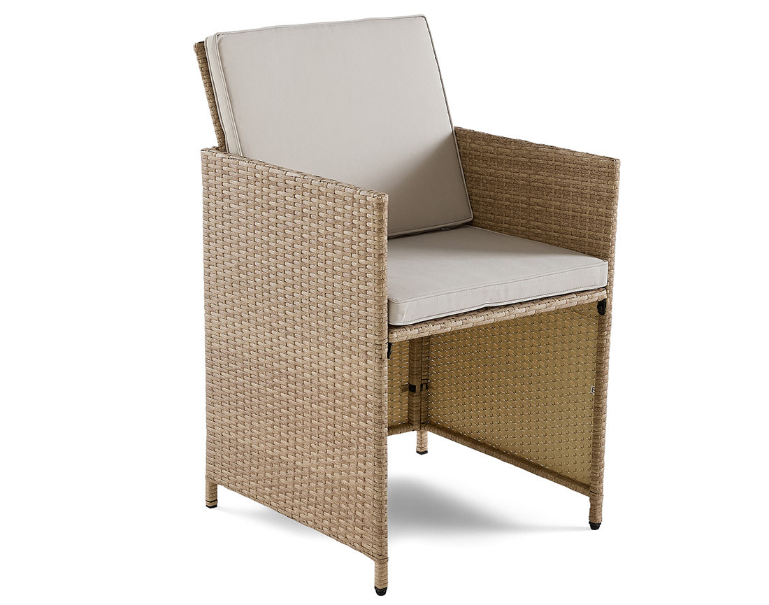 Salon de jardin encastrable en résine tressée beige 12 places coussins avec housse de protection beige Fira