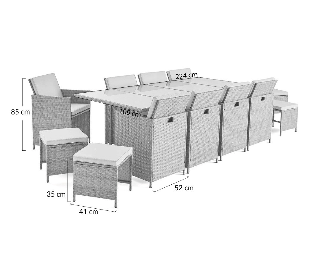 Salon de jardin encastrable en résine tressée beige 12 places coussins avec housse de protection beige Fira