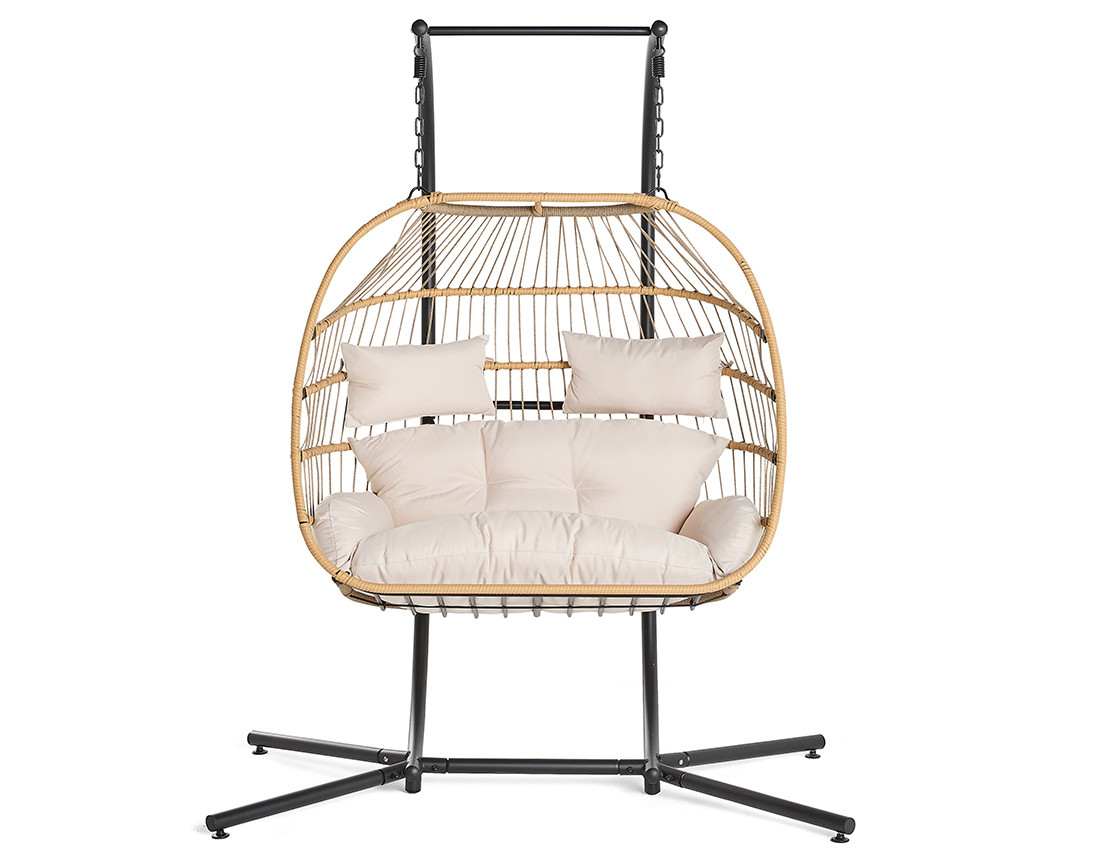 Fauteuil suspendu 2 places naturel et coussins beiges Mirella