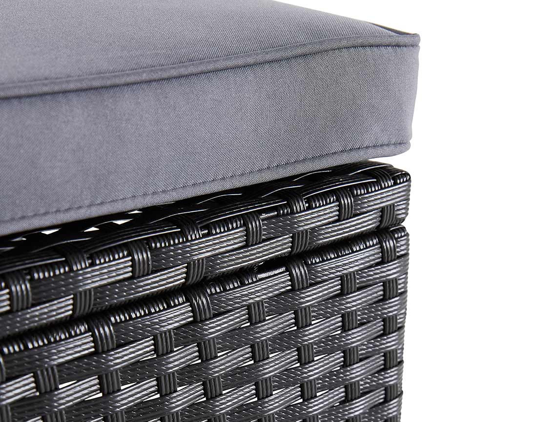 Ensemble table haute et tabourets de jardin en résine noir 6 places coussins gris Yoana