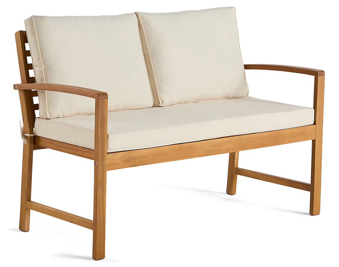 Salon de jardin en bois massif d'acacia 4 places coussins beige Kaili