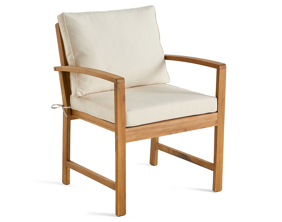 Salon de jardin en bois massif d'acacia 4 places coussins beige Kaili