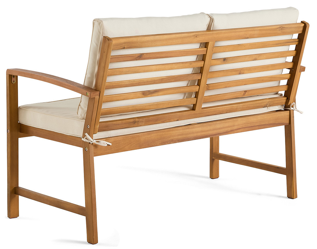 Salon de jardin en bois massif d'acacia 4 places coussins beige Kaili