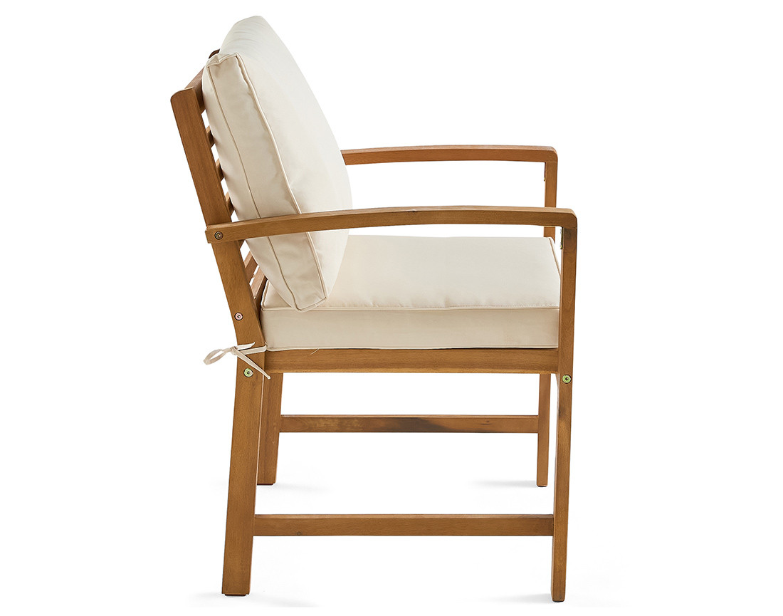 Salon de jardin en bois massif d'acacia 4 places coussins beige Kaili