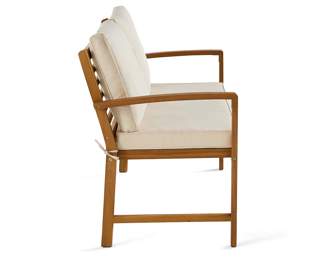 Salon de jardin en bois massif d'acacia 4 places coussins beige Kaili