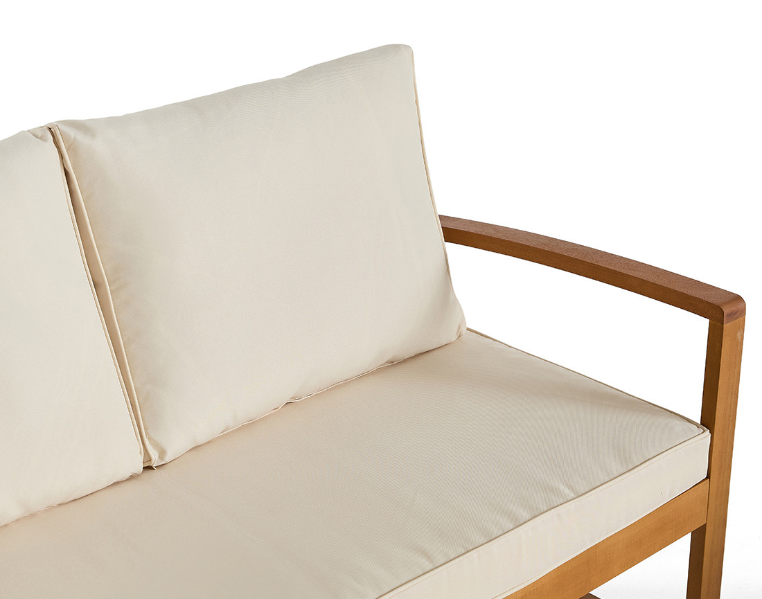 Salon de jardin en bois massif d'acacia 4 places coussins beige Kaili