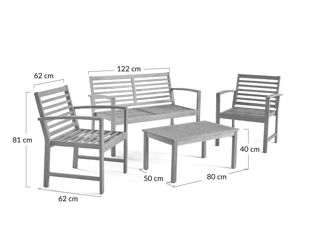 Salon de jardin en bois massif d'acacia 4 places coussins beige Kaili