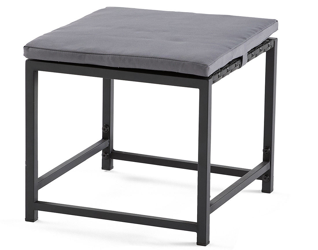 Ensemble table et chaises de jardin en acier noir 8 places coussins gris Olaria