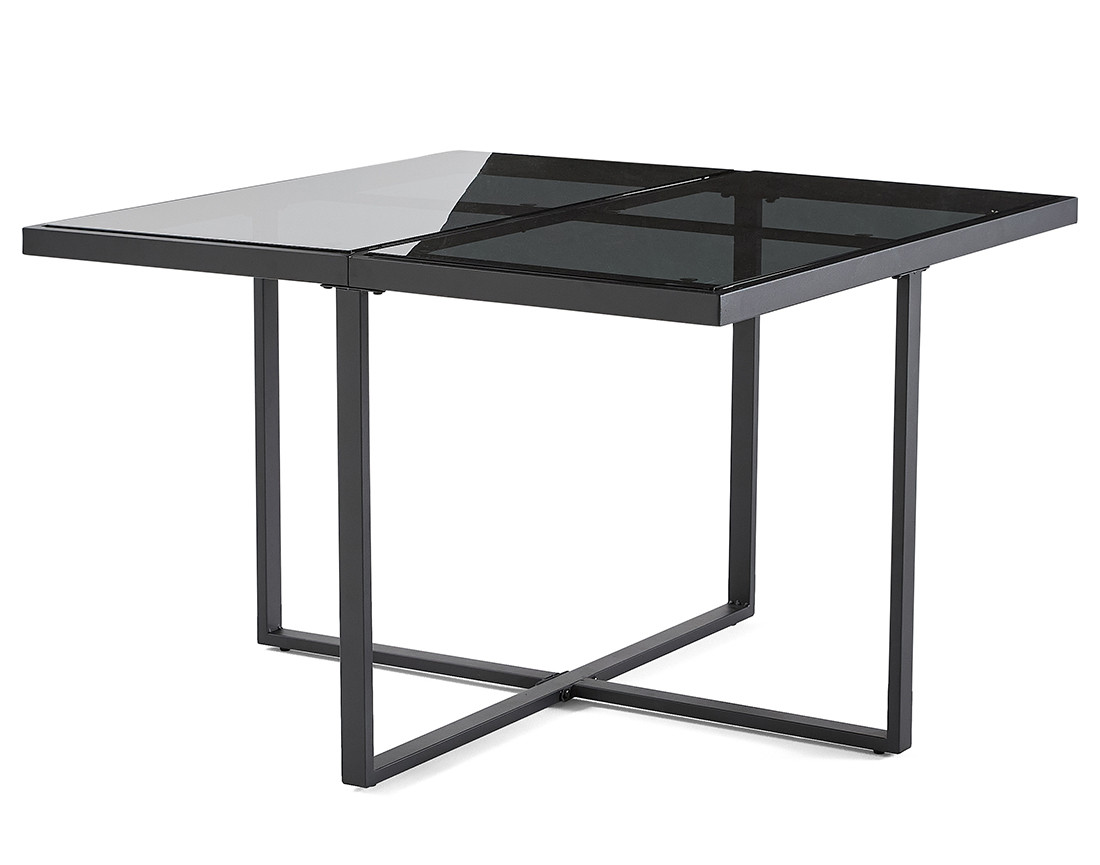 Ensemble table et chaises de jardin en acier noir 8 places coussins gris Olaria