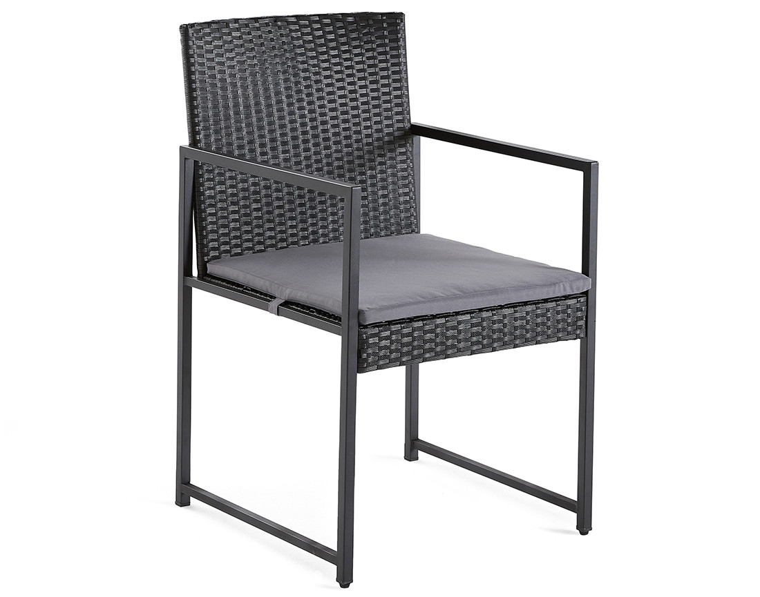 Ensemble table et chaises de jardin en acier noir 8 places coussins gris Olaria