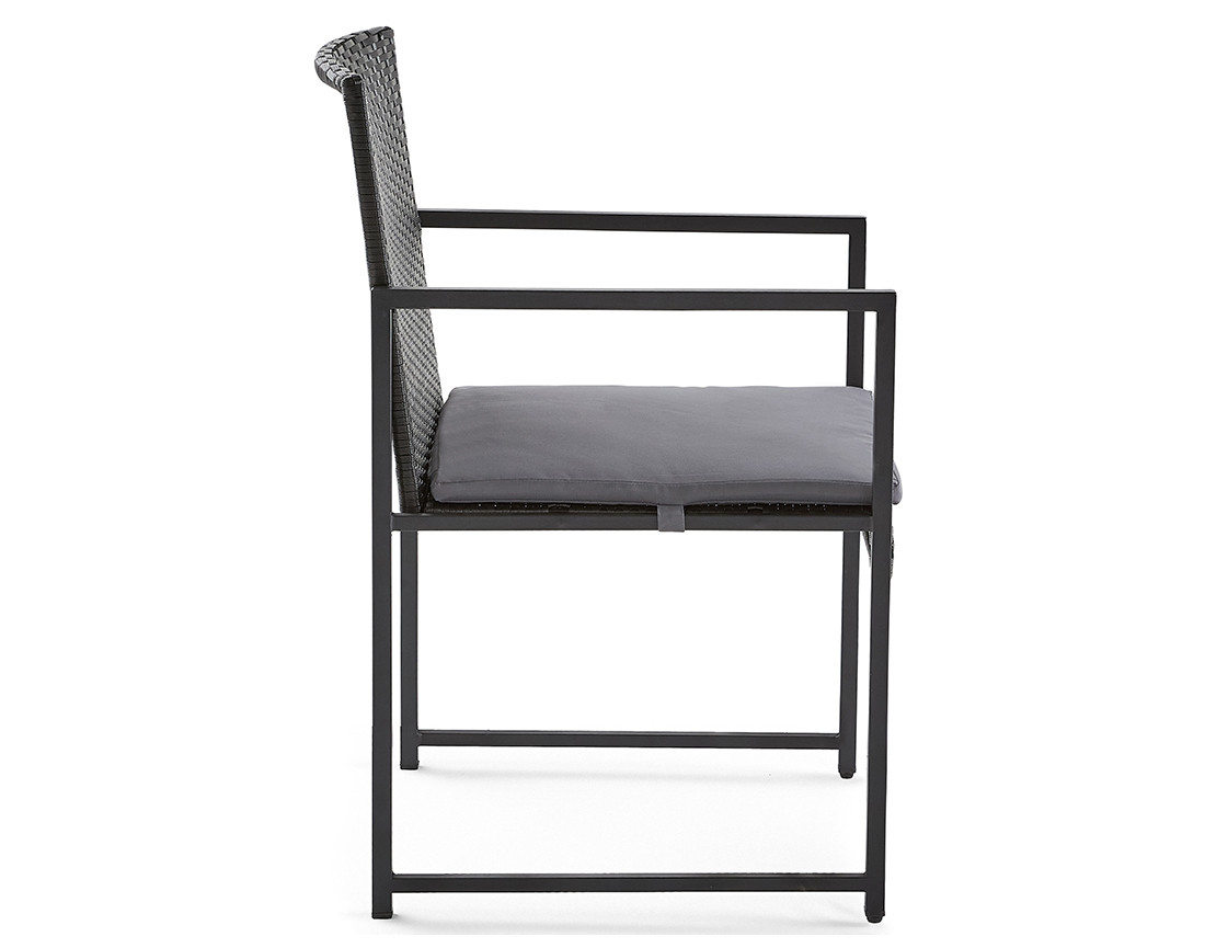 Ensemble table et chaises de jardin en acier noir 8 places coussins gris Olaria