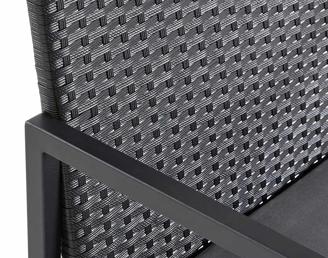 Ensemble table et chaises de jardin en acier noir 8 places coussins gris Olaria