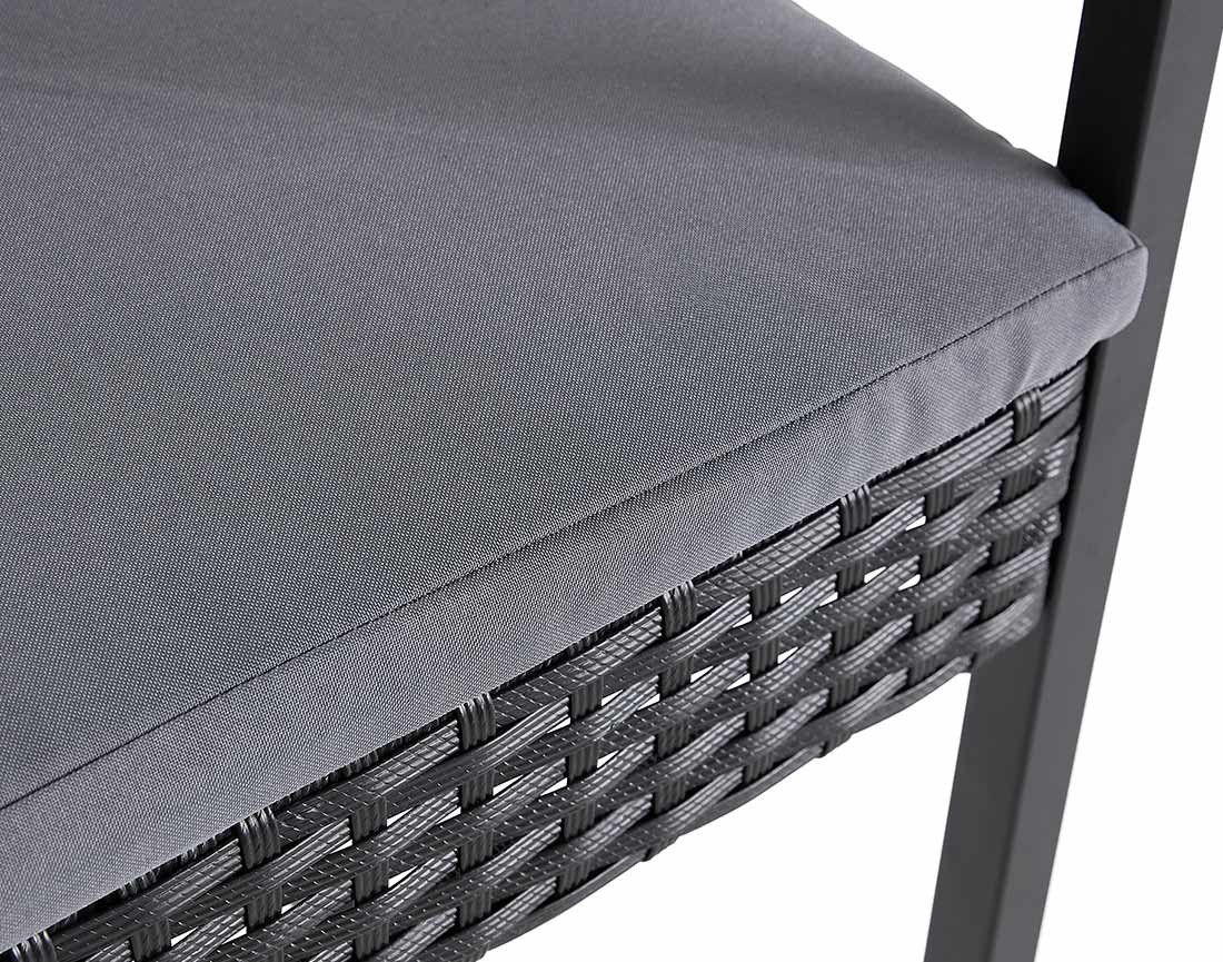 Ensemble table et chaises de jardin en acier noir 8 places coussins gris Olaria