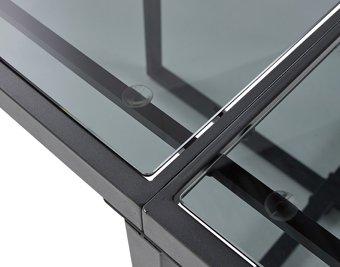 Ensemble table et chaises de jardin en acier noir 8 places coussins gris Olaria