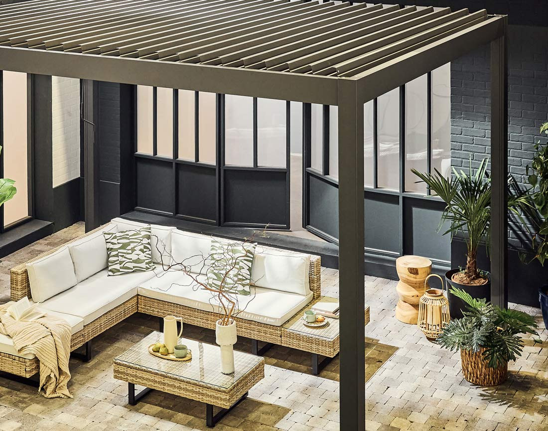 Pergola bioclimatique en aluminium 3x3m gris anthracite Cherry