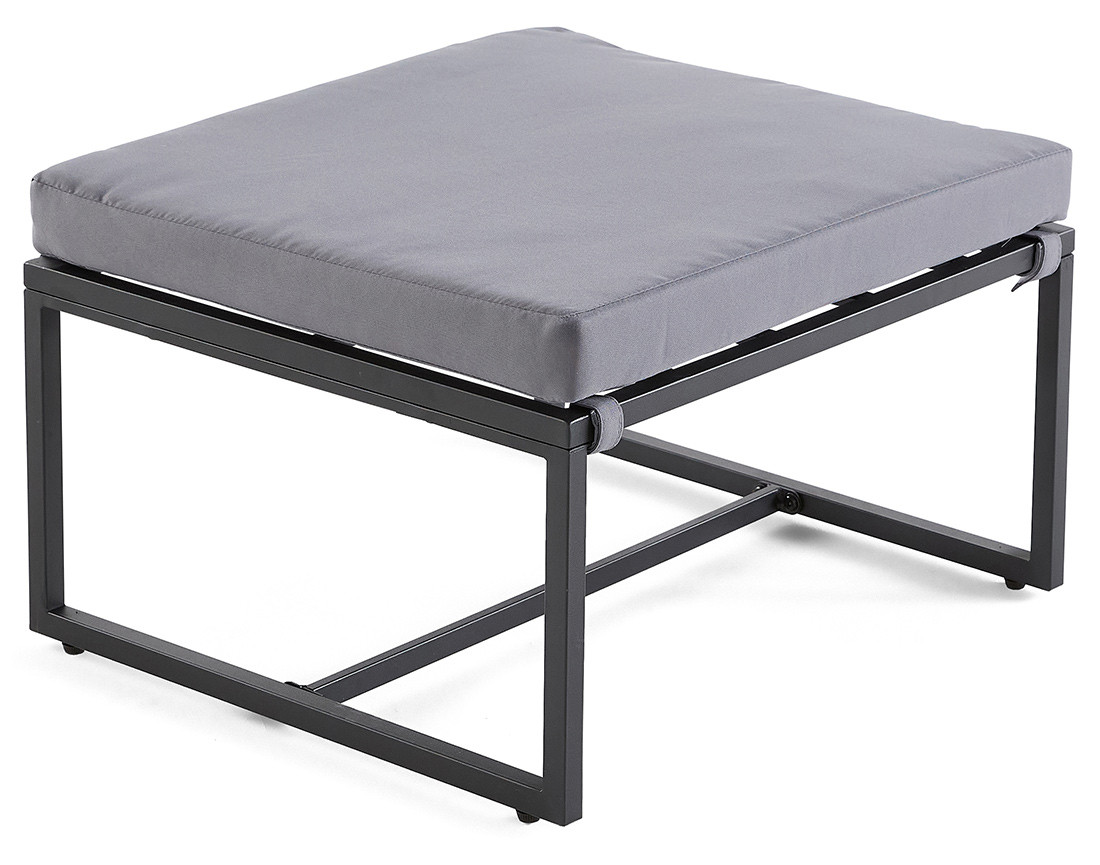 Salon de jardin modulable en acier noir 4 places coussins gris Beyla