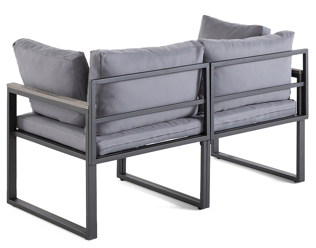 Salon de jardin modulable en acier noir 4 places coussins gris Beyla