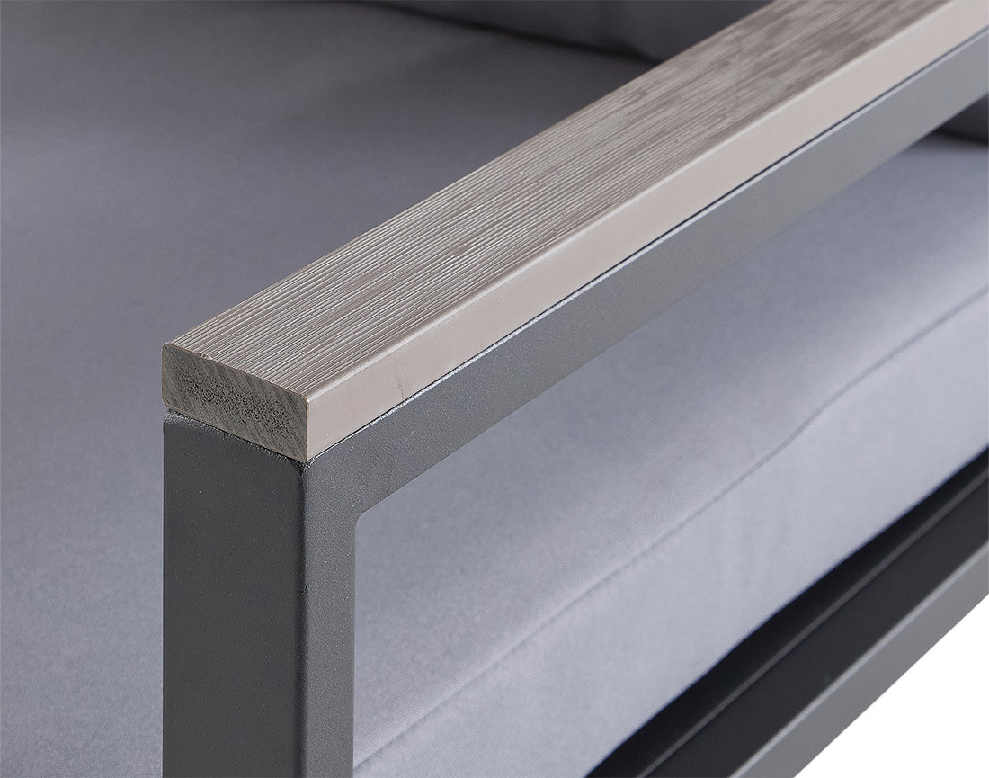 Salon de jardin modulable en acier noir 4 places coussins gris Beyla