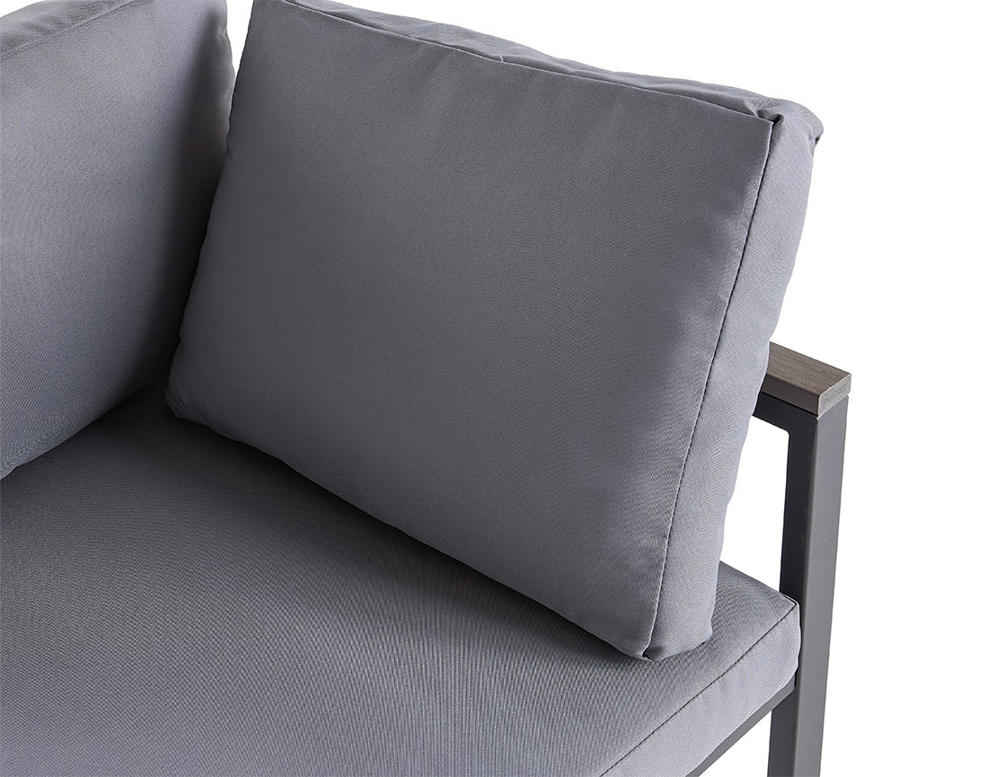 Salon de jardin modulable en acier noir 4 places coussins gris Beyla