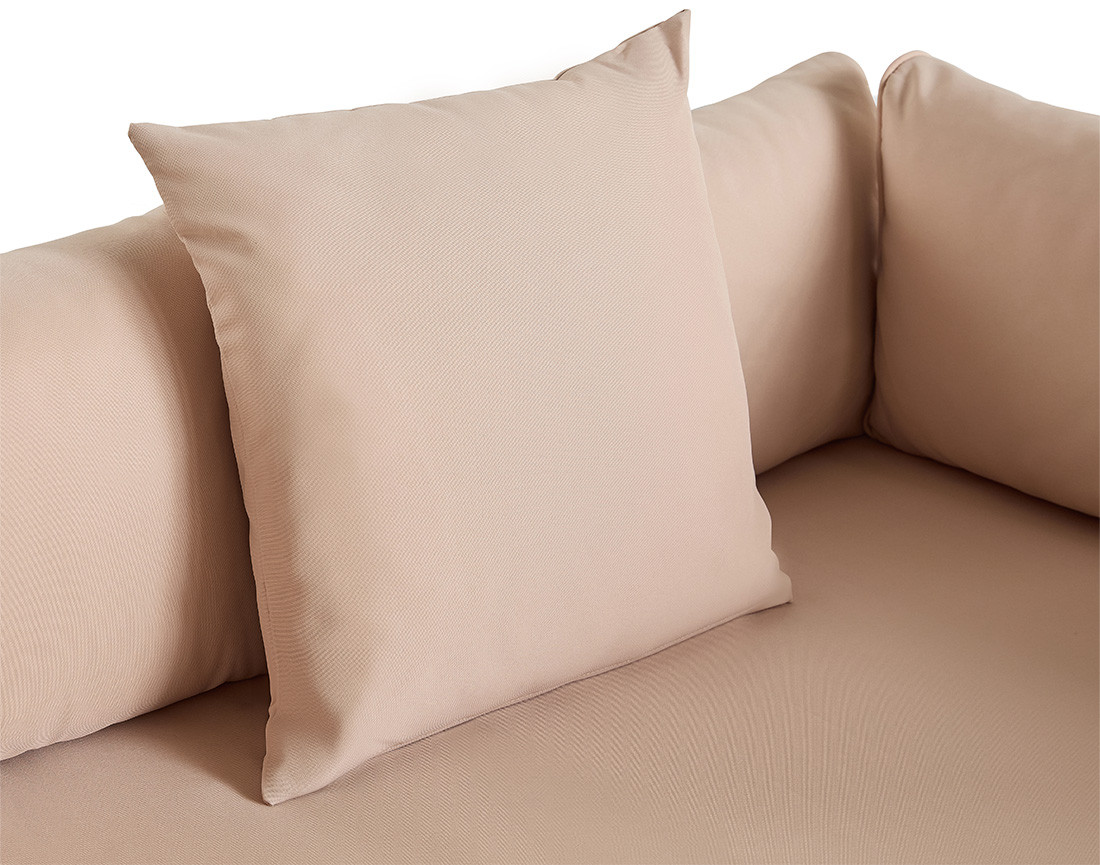 Salon de jardin d’angle en acier blanc 5 places coussins beige et table incluse Anoha